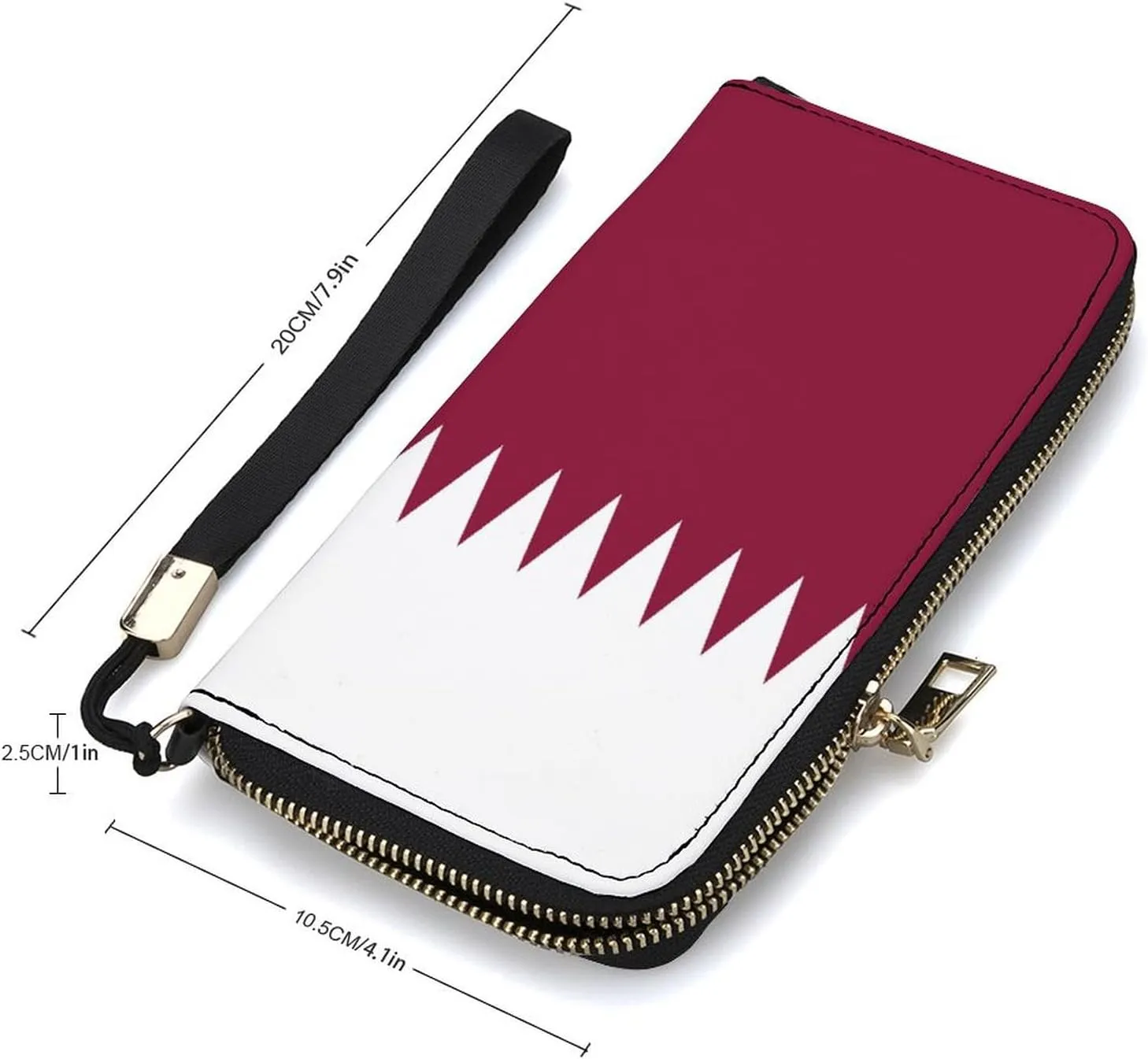 Stylish Women Men Zipper Long Purse Removable Wristlet PU Leather Wallet Travel Clutch, Qatar Flag
