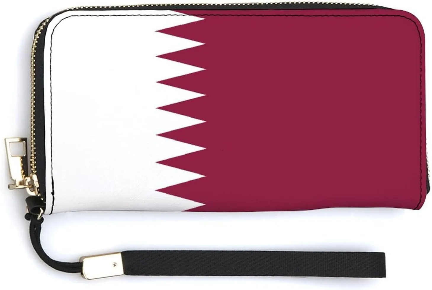 Stylish Women Men Zipper Long Purse Removable Wristlet PU Leather Wallet Travel Clutch, Qatar Flag