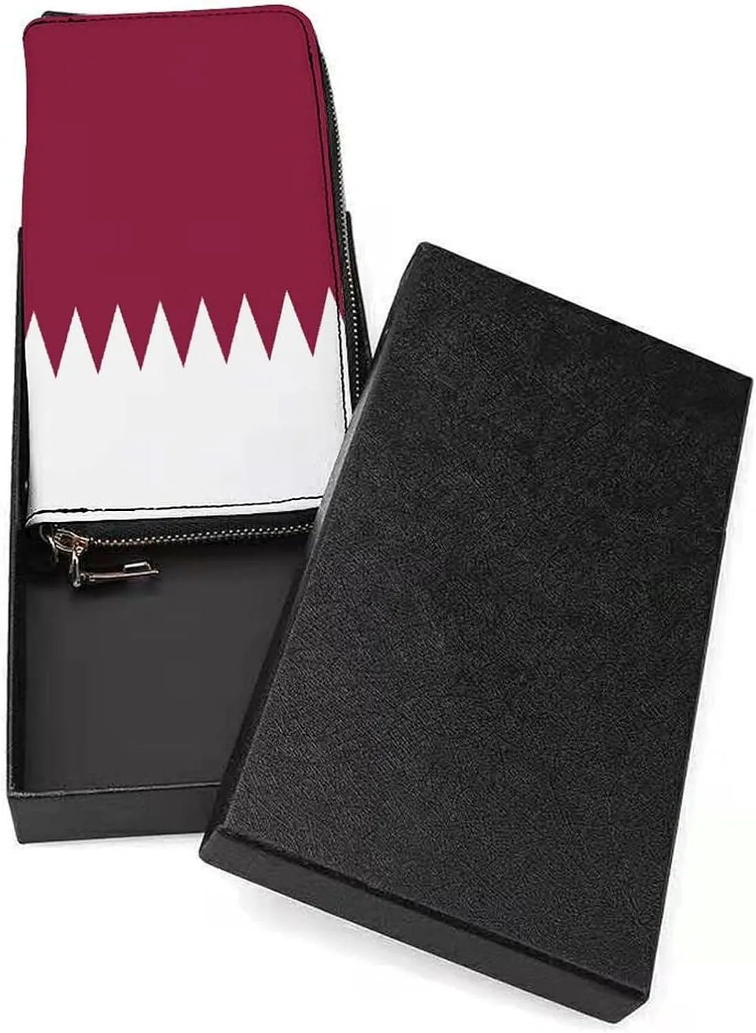 Stylish Women Men Zipper Long Purse Removable Wristlet PU Leather Wallet Travel Clutch, Qatar Flag