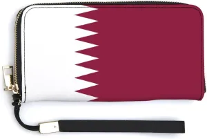 Stylish Women Men Zipper Long Purse Removable Wristlet PU Leather Wallet Travel Clutch, Qatar Flag
