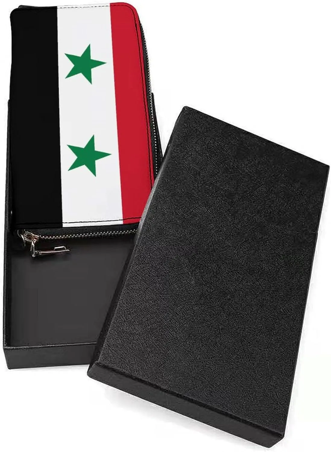 Stylish Women Men Zipper Long Purse Removable Wristlet PU Leather Wallet Travel Clutch, Syria Flag