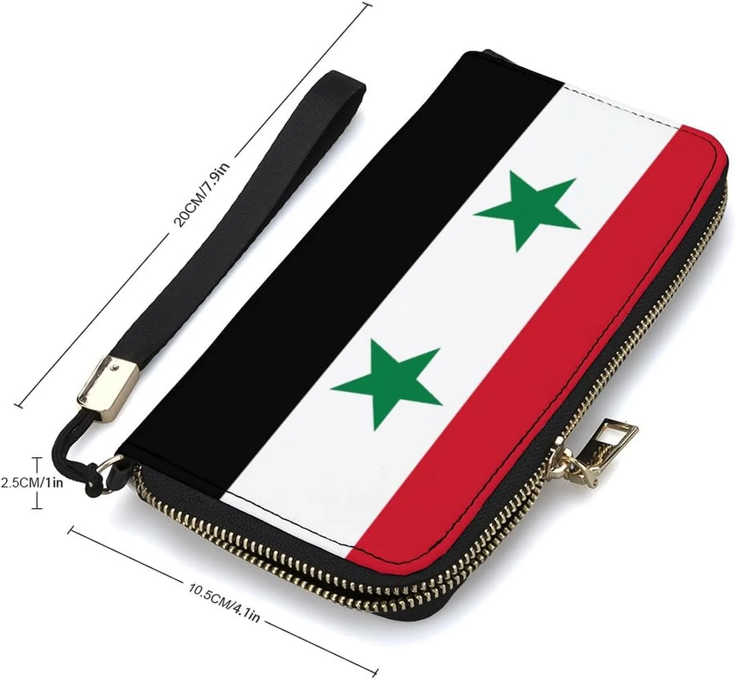 Stylish Women Men Zipper Long Purse Removable Wristlet PU Leather Wallet Travel Clutch, Syria Flag