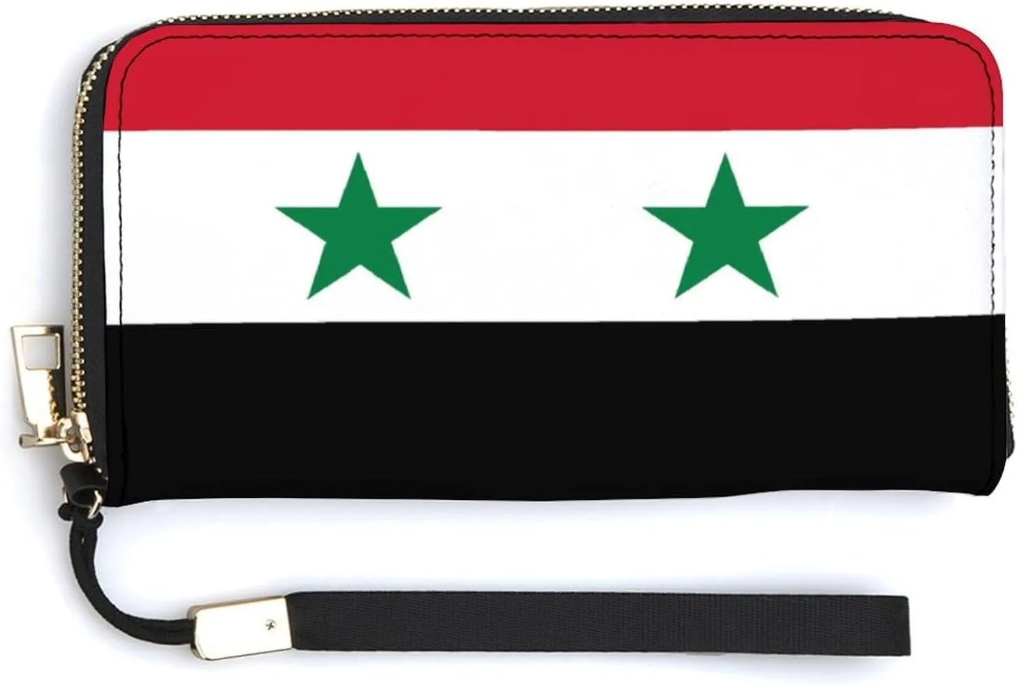 Stylish Women Men Zipper Long Purse Removable Wristlet PU Leather Wallet Travel Clutch, Syria Flag