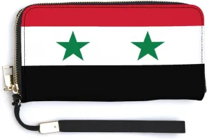 Stylish Women Men Zipper Long Purse Removable Wristlet PU Leather Wallet Travel Clutch, Syria Flag