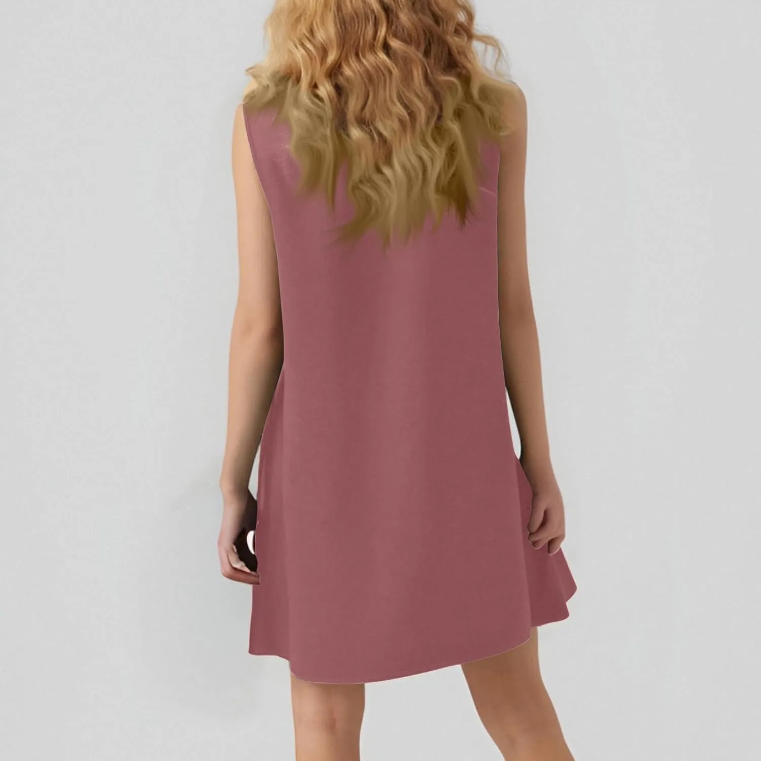 Summer Dresses 2025 Casual Crew Neck Solid Sleeveless Ruffle Hem Beach A-Line Mini Tank Sundresses with Pockets