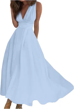 Summer Dresses for Women 2024 Floral Cold Shoulder Sleeve V Neck Holiday Dress Waist Retraction Ruffle Hem Gown Dresses