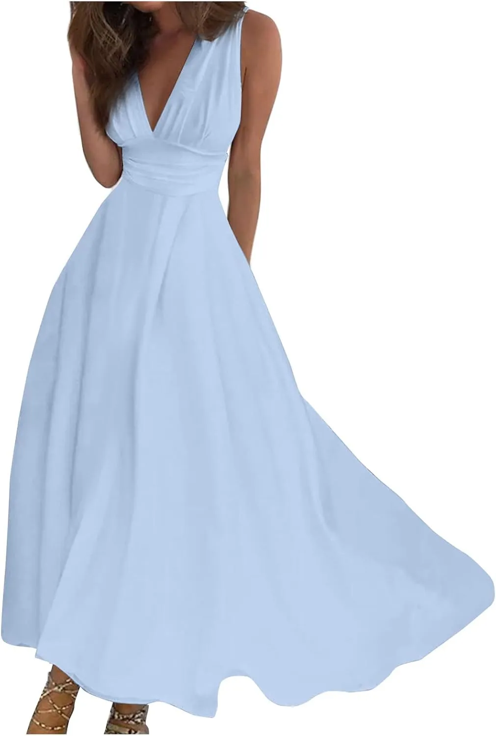 Summer Dresses for Women 2024 Floral Cold Shoulder Sleeve V Neck Holiday Dress Waist Retraction Ruffle Hem Gown Dresses