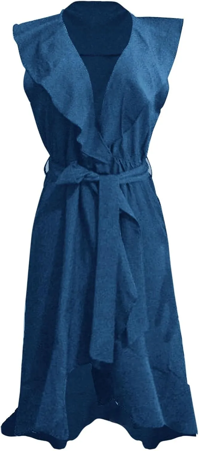 Summer Dresses for Women 2024,Casual Wrap Deep V Neck Midi Dress Boho Short Sleeve Ruffle Hem Beach Split Dresses