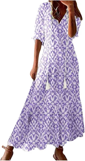 Summer Dresses for Women 2025 Boho Floral Print Long Dress Plus Size Maxi Sundress Flowy Beach Vacation Dress Outfits