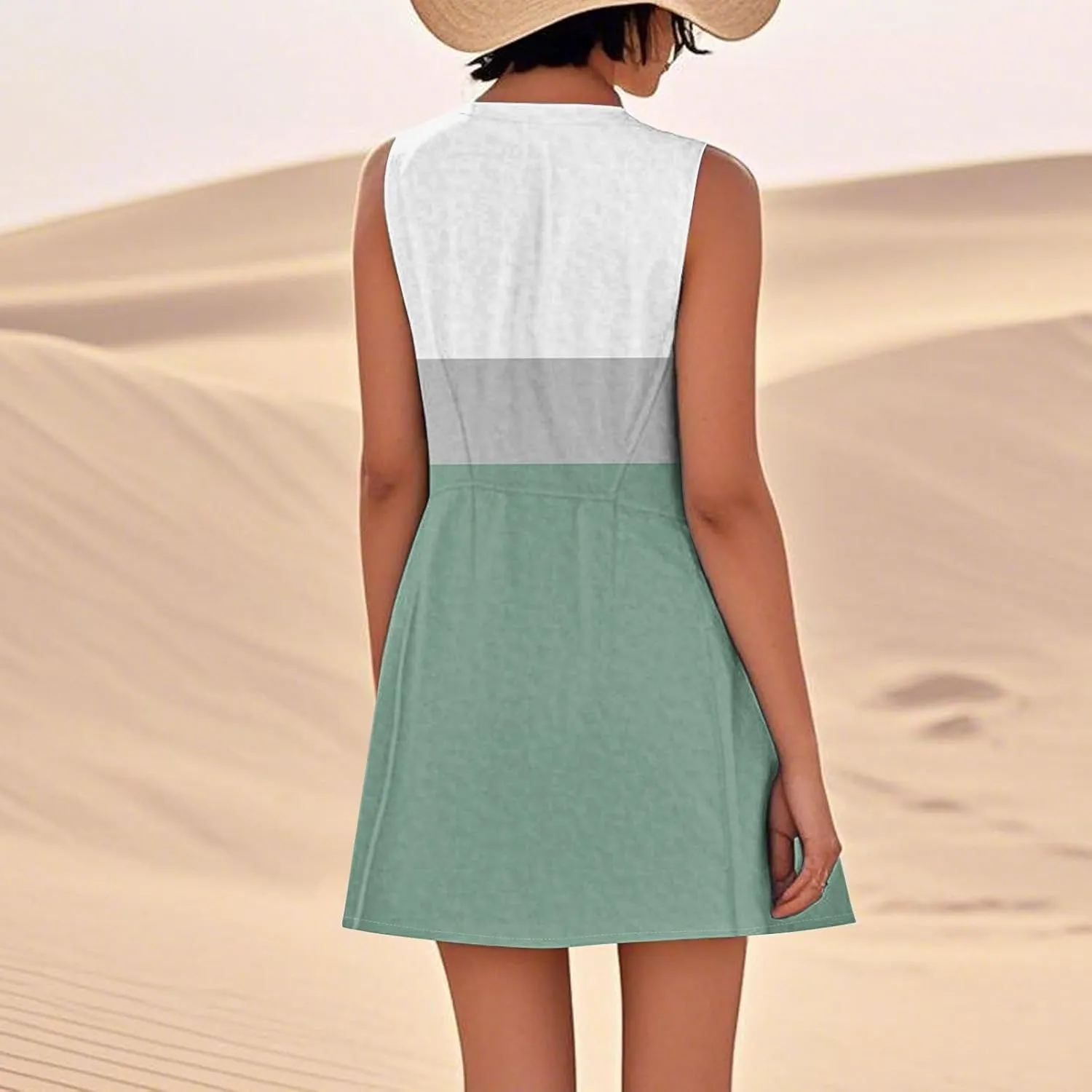 Summer Dresses for Women 2025 Crewneck Sleeveless Cotton Linen Tank Dress Beach Vacation Sundresses with Pockets