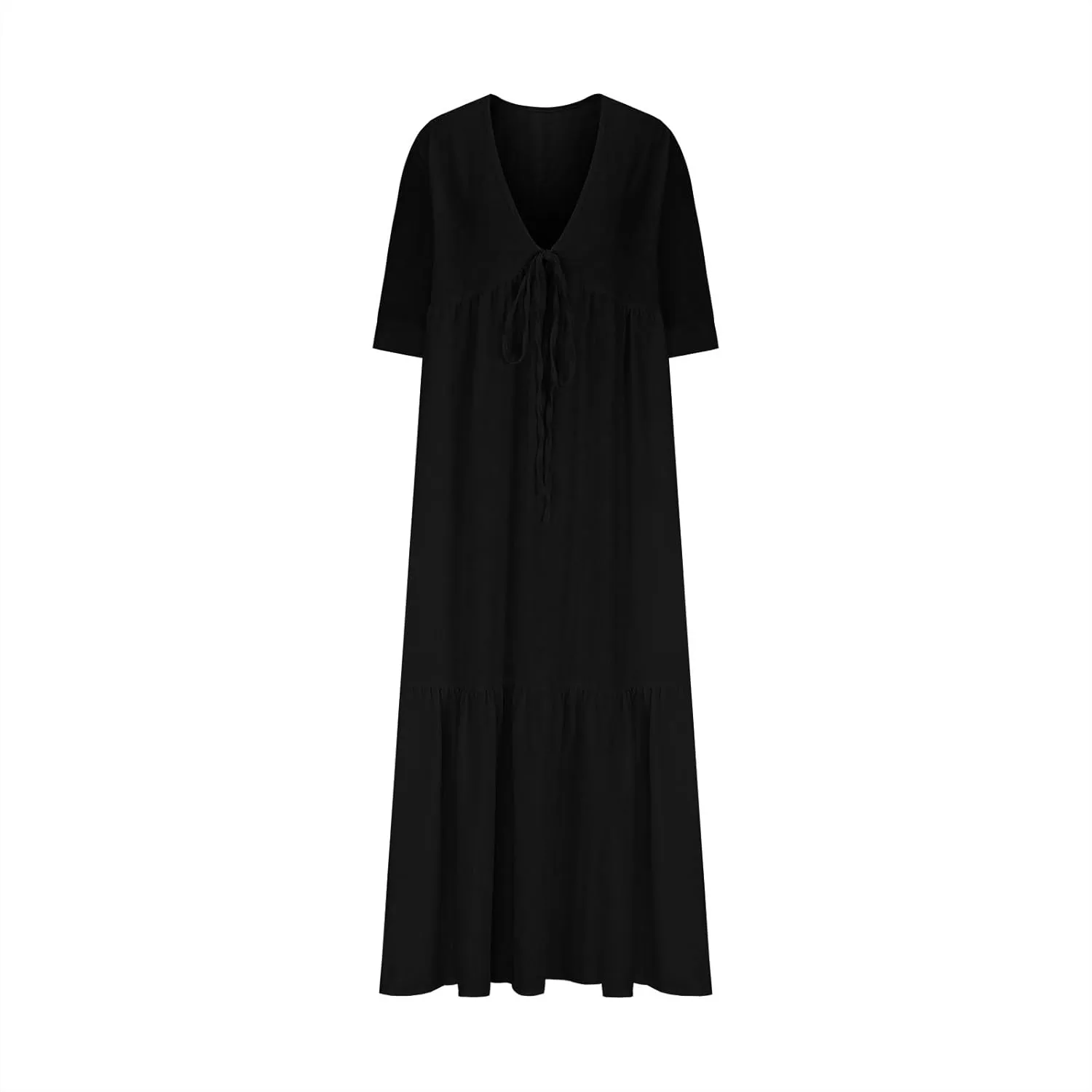 Summer Dresses for Women 2025 Flowy Trendy Casual Cotton Linen Dress Long Beach Vacation Short Sleeve Maxi Sundresses