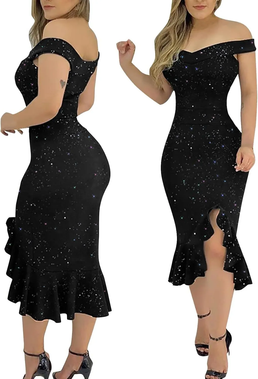 Summer Dresses for Women 2025 Off Shoulder Ruffle Irregular Bodycon Midi Dress Formal Wedding Guest Dresses