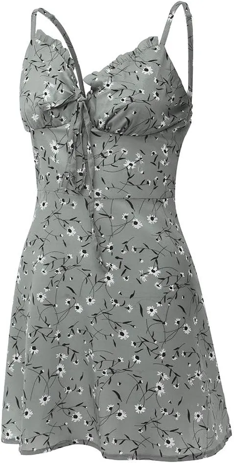 Summer Dresses for Women 2025 V-Neck Spaghetti Strap Bowknot Backless Sleeveless Lace Mini Swing Skater Dress