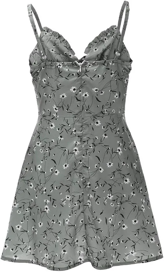 Summer Dresses for Women 2025 V-Neck Spaghetti Strap Bowknot Backless Sleeveless Lace Mini Swing Skater Dress