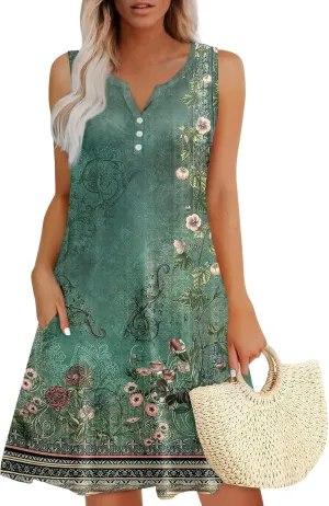 Summer Dresses for Women Casual Sleeveless Maxi Dresses Cute Floral Dress Wedding Guest Dress for Daily Traveling