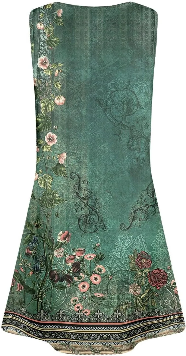 Summer Dresses for Women Casual Sleeveless Maxi Dresses Cute Floral Dress Wedding Guest Dress for Daily Traveling