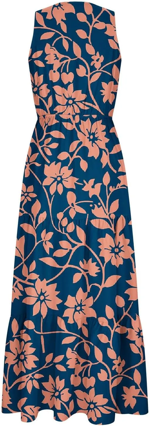 Summer Floral Dresses for Women Casual Flowy Dress Sleeveless V Neck Maxi Dress Trendy Boho Summer Beach Sun Dress