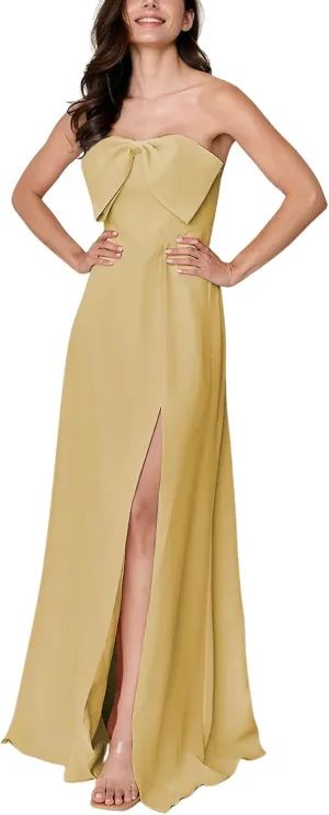 Summer Formal Dresses for Women Bridesmaid Dress Chiffon Bow Party Dresses Strapless Evening Gown with Split