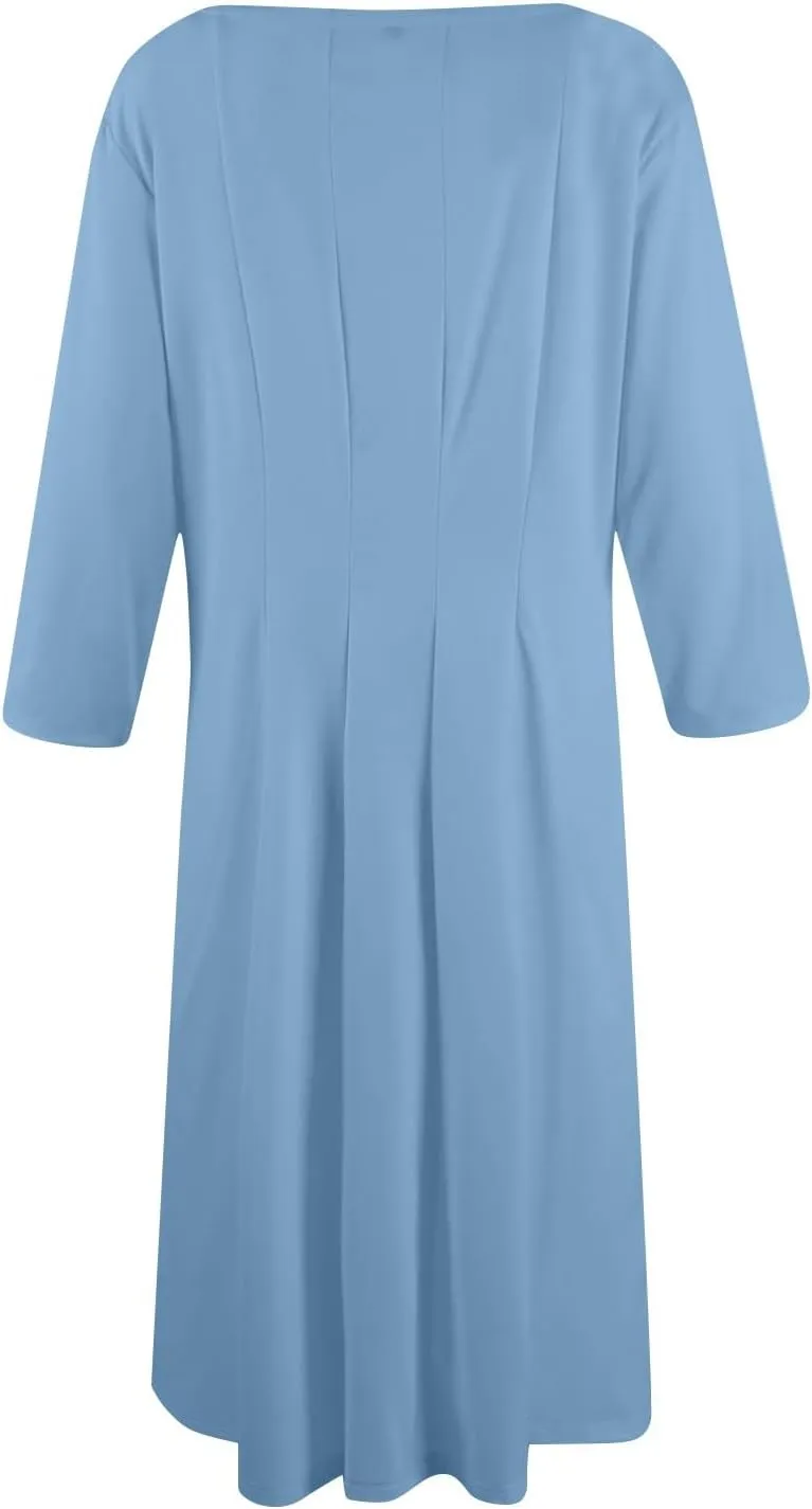 Sun Dresses for Women 2025 Vacation, Spring Casual Round Neck Three-Quarter Sleeve Solid Midi Dress