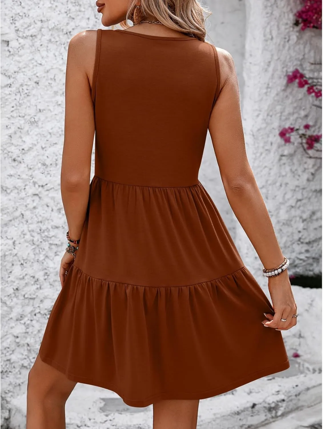 Sun Dresses for Women Casual Sleeveless V Neck Swing Tiered Tank Dress Summer Cute Beach A Line Flowy Short Sundress