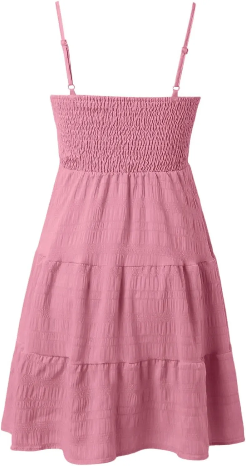 Sundress for Women Cute Spaghetti Strap Smocked Tiered Holiday Casual Summer Boho Flowy Swing Beach A-Line Mini Dress