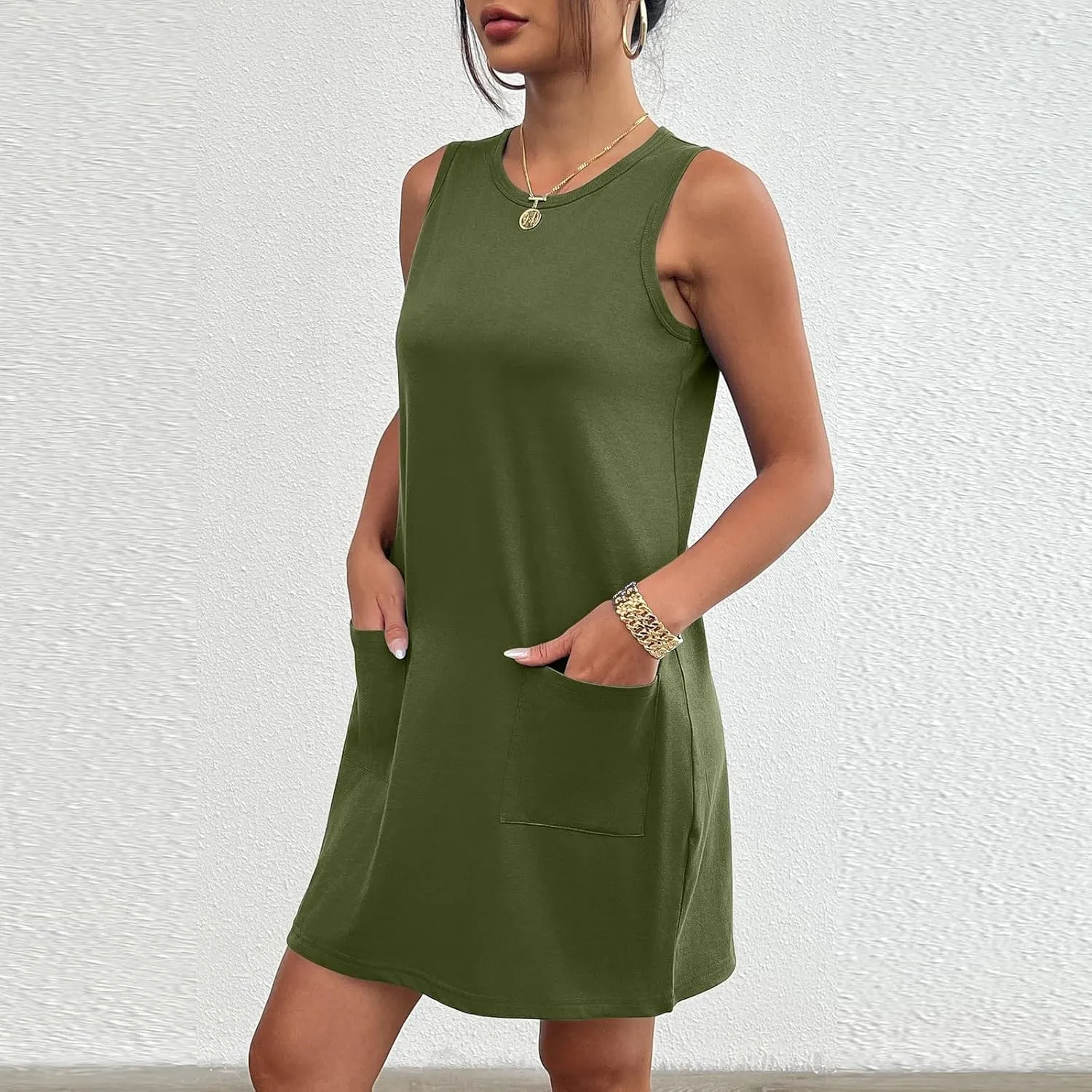 Sundresses for Women 2024 Casual Sleeveless Summer Tank Dress with Pockets Boho Beach Dress Vacation Swing Mini Dress