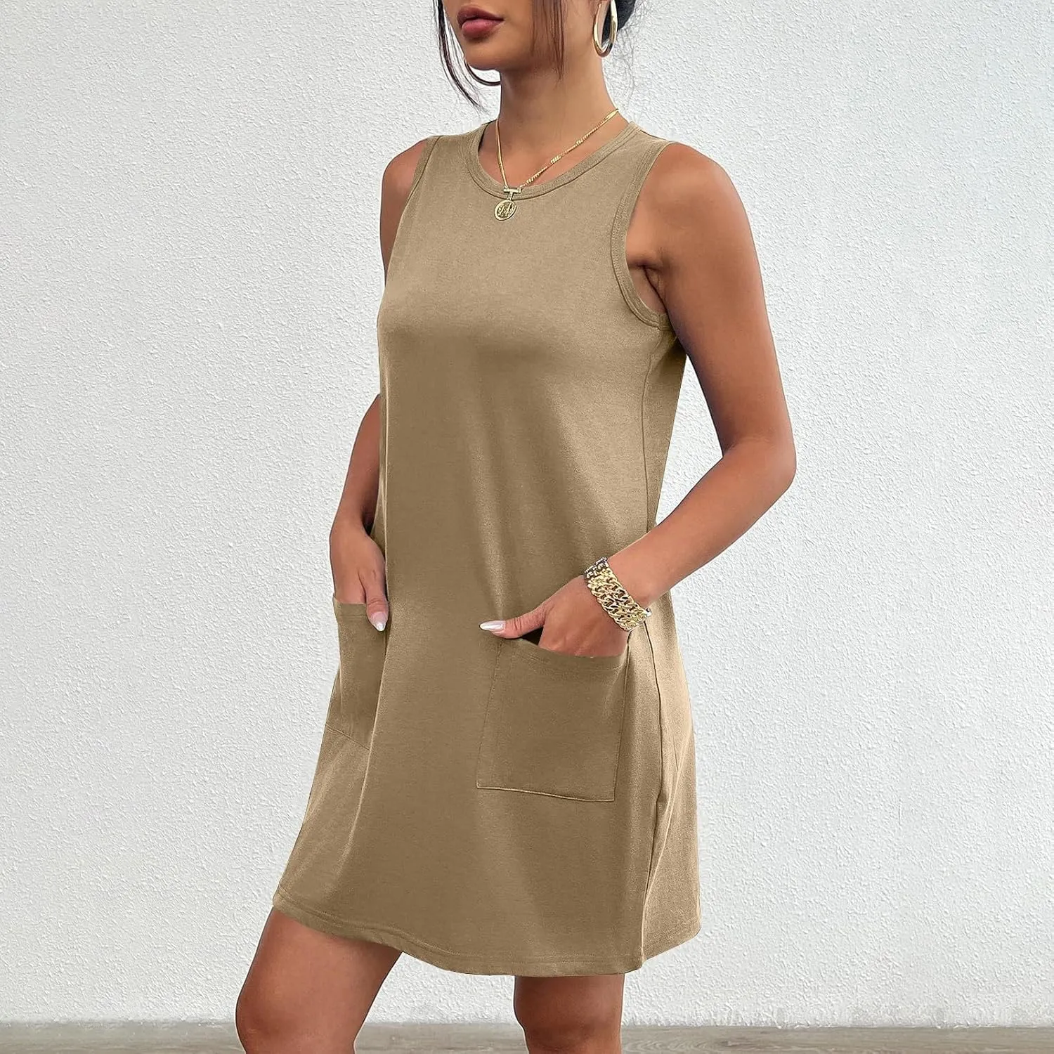 Sundresses for Women 2024 Casual Sleeveless Summer Tank Dress with Pockets Boho Beach Dress Vacation Swing Mini Dress