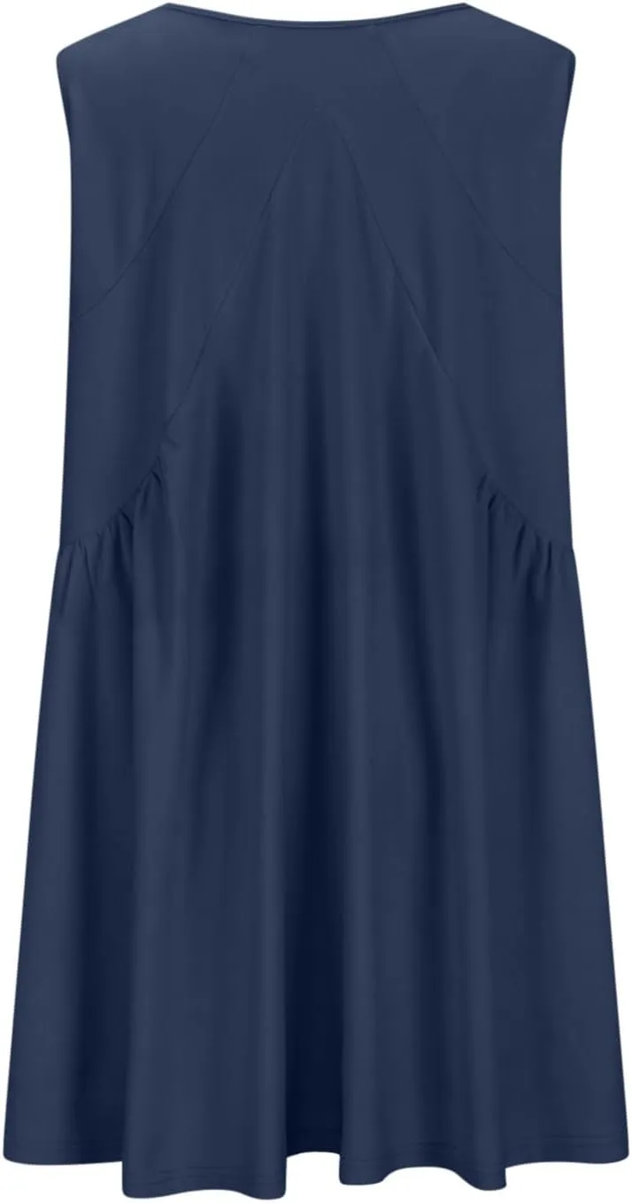 Sundresses for Women 2024 Solid Sleeveless Ruffle Mini Dresses Summer Casual Loose V Neck Solid Dress Going Out Beach
