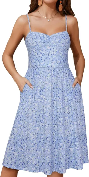Sundresses for Women 2025 with Pockets Sleeveless Spaghetti Strap Aline Summer Dresses