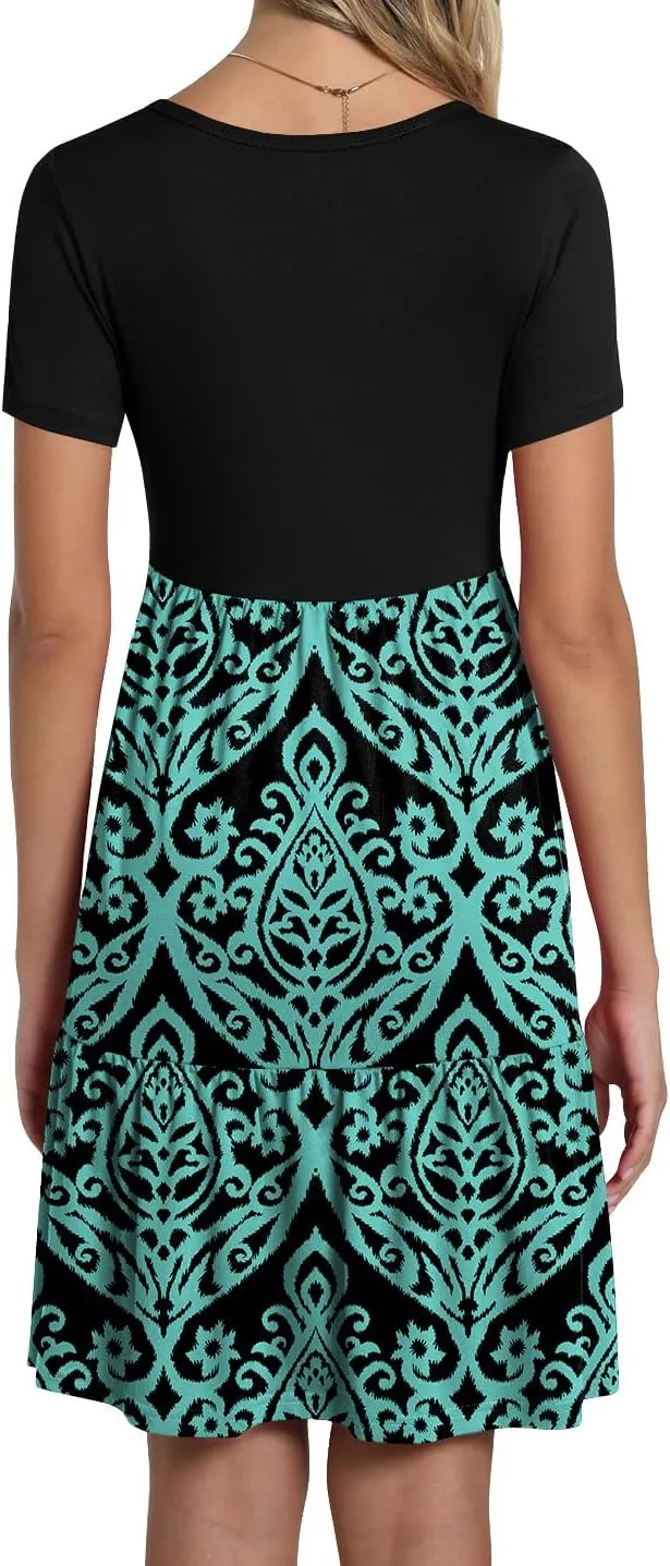TAOHUADAO 2025 Summer Dresses for Women Short Sleeve Ruffle Casual Sundress with Pockets
