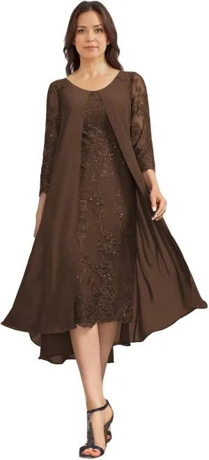 Tea Length Mother of The Bride Dresses Laces Appliques Chiffon Formal Evening Prom Dress Mother Groom Dress