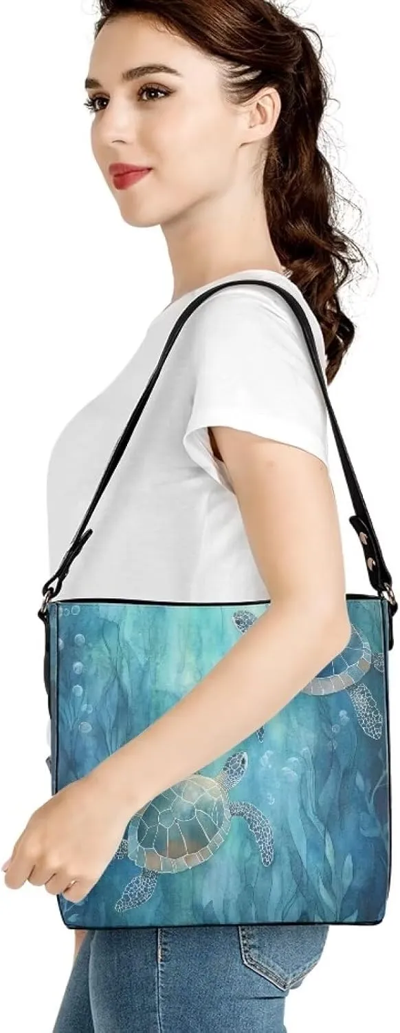 Tote Bag for Women with Zipper Pockets,Ladies Pu Leather Handbags Pattern Tote Crossbody Shoulder Bag