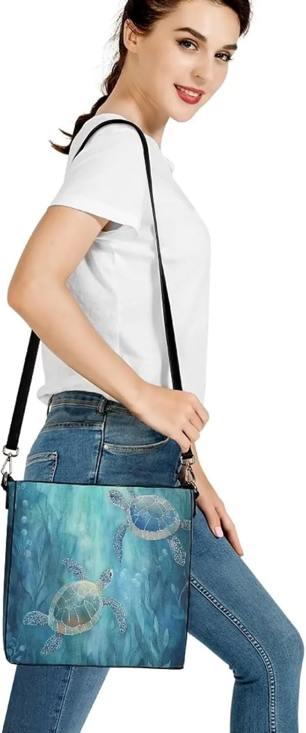 Tote Bag for Women with Zipper Pockets,Ladies Pu Leather Handbags Pattern Tote Crossbody Shoulder Bag