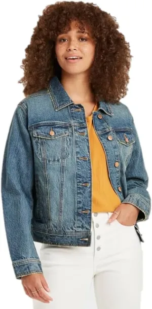 Universal Thread Women's Denim Jacket, Long Sleeve, Button Front, X-Small, Medium Tint