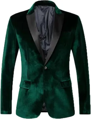 VENNYNG Men's Velvet Blazer Jacket for Winter One Button Stylish Coat for Groom and Groomsmen.