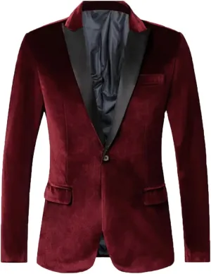 VENNYNG Men's Velvet Blazer Jacket for Winter One Button Stylish Coat for Groom and Groomsmen.