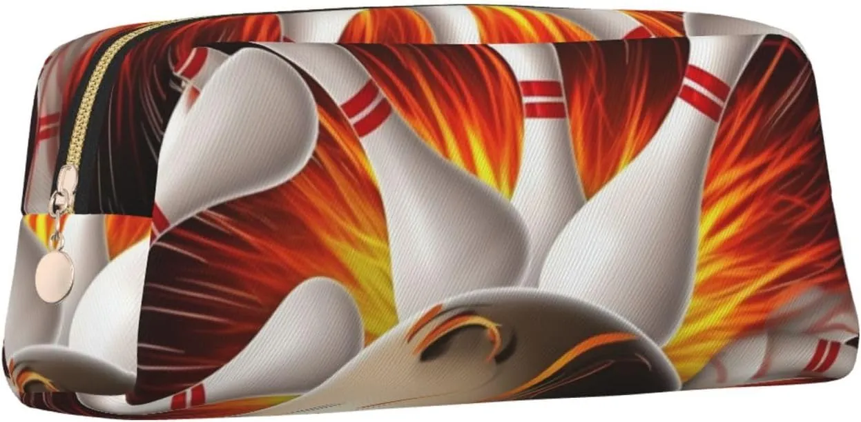 Vintage Sport Bowling Ball Makeup Bag Travel Toiletry Bag Big Pencil Bag for Women Men Leather Zipper Coin Pouch Purse