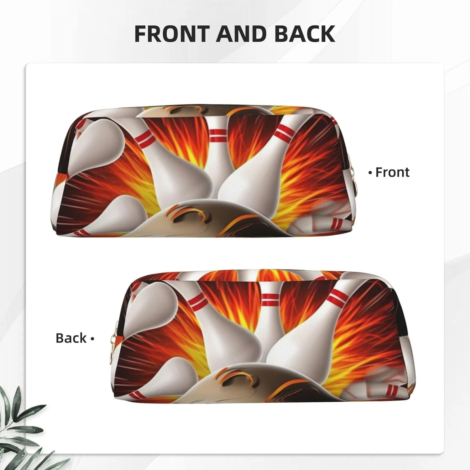 Vintage Sport Bowling Ball Makeup Bag Travel Toiletry Bag Big Pencil Bag for Women Men Leather Zipper Coin Pouch Purse
