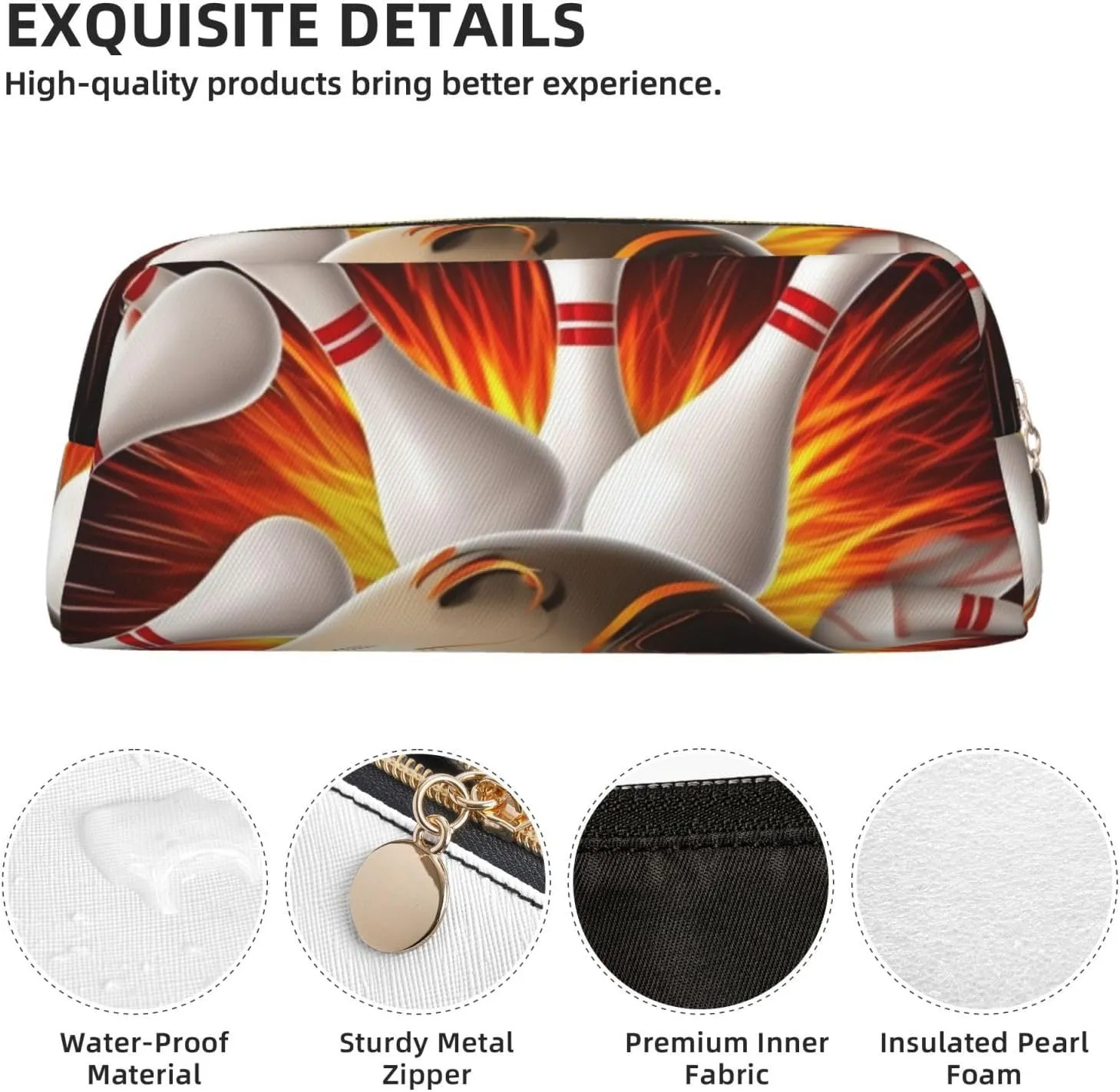Vintage Sport Bowling Ball Makeup Bag Travel Toiletry Bag Big Pencil Bag for Women Men Leather Zipper Coin Pouch Purse