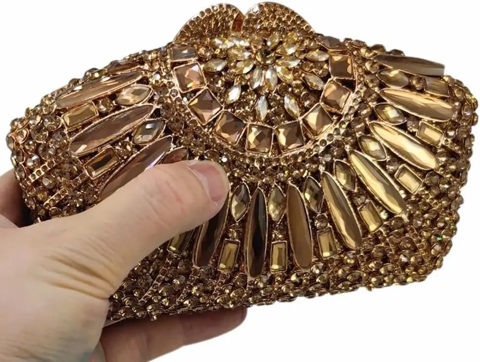 Vintage Women Crystal Evening Bags Sparkly Necklace Shape Rhinestone Handbag Clutch Wedding Party Shoulder Bag