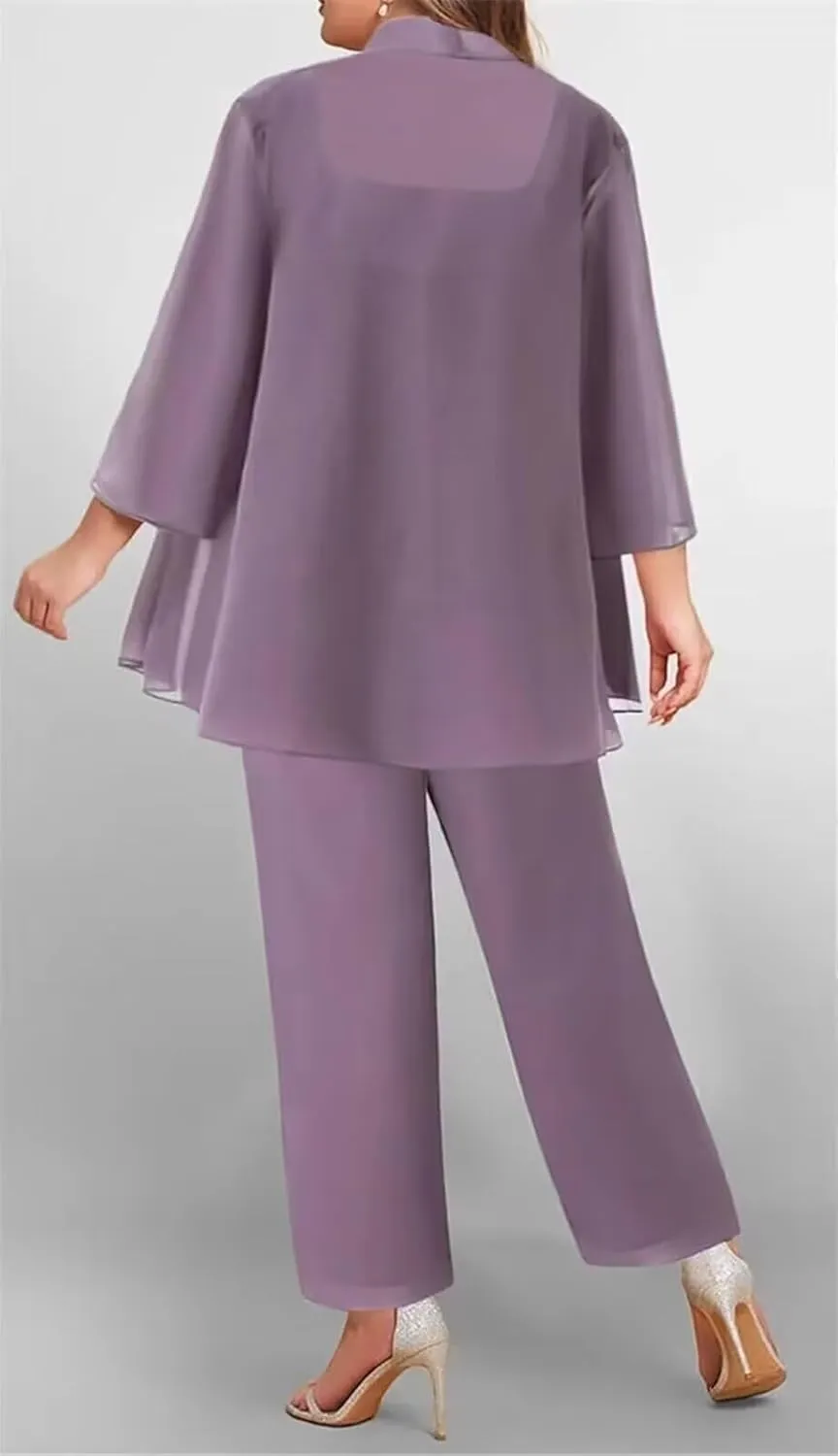 VK Selec Mother of The Bride Plus Size Elegant Pant Suit Formal Gown Outfit with Lace Jacket Wedding Formal Evening Gown
