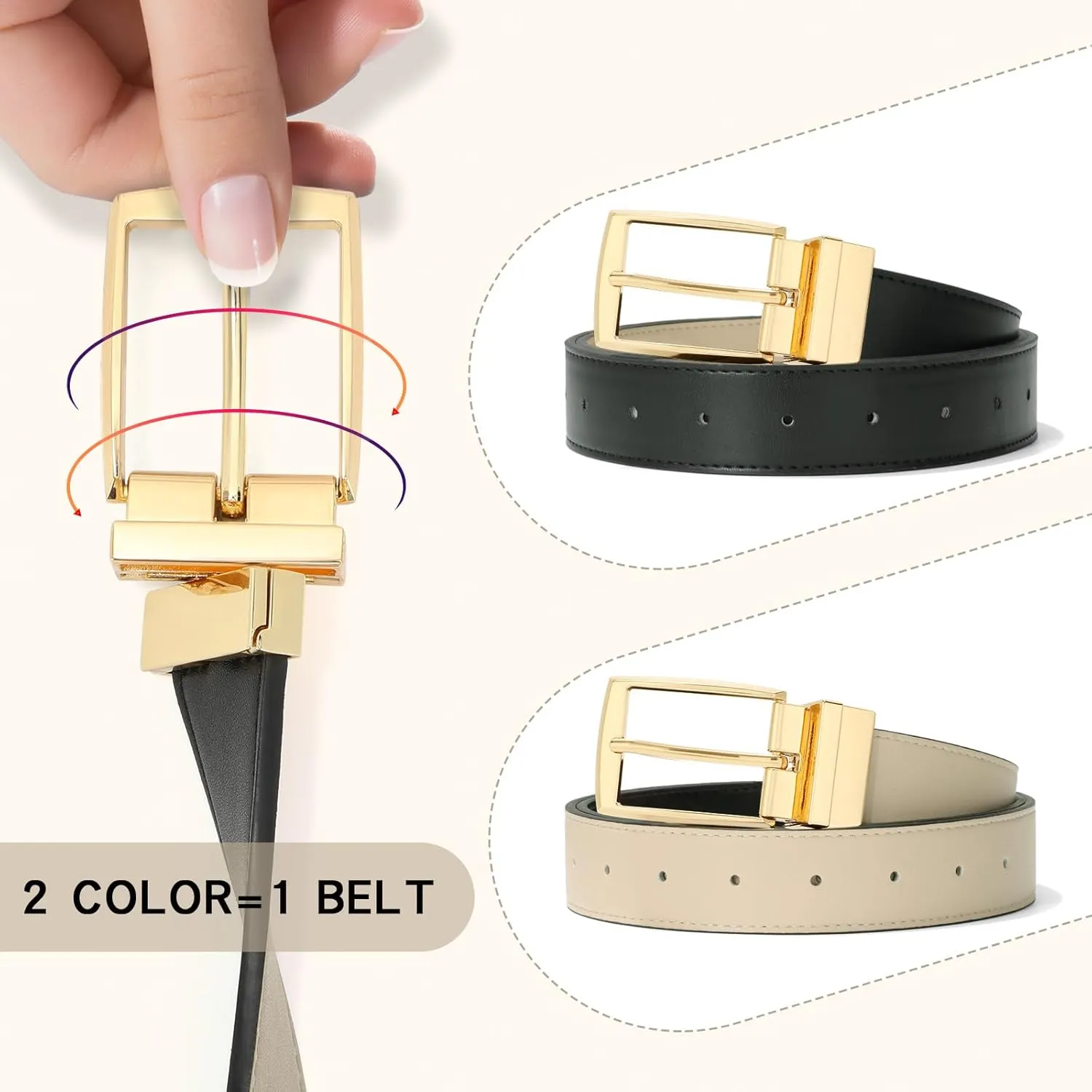 VONMELLI Reversible Belt for Women Leather Belts for Jeans Pants Fashion Ladies Dress Belt Trim to Fit