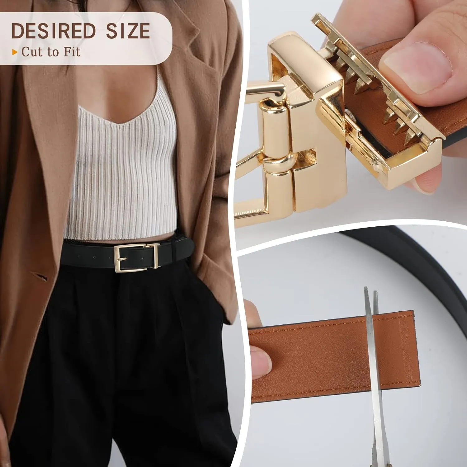 VONMELLI Reversible Belt for Women Leather Belts for Jeans Pants Fashion Ladies Dress Belt Trim to Fit
