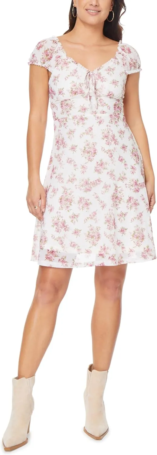 WallFlower Women's Juliet Puff Sleeve Prarie Mini Dress