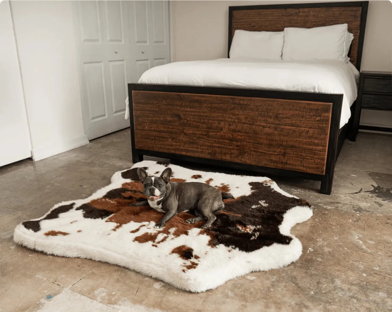 Waterproof Memory Foam Dog Bed - Brown Faux Cowhide