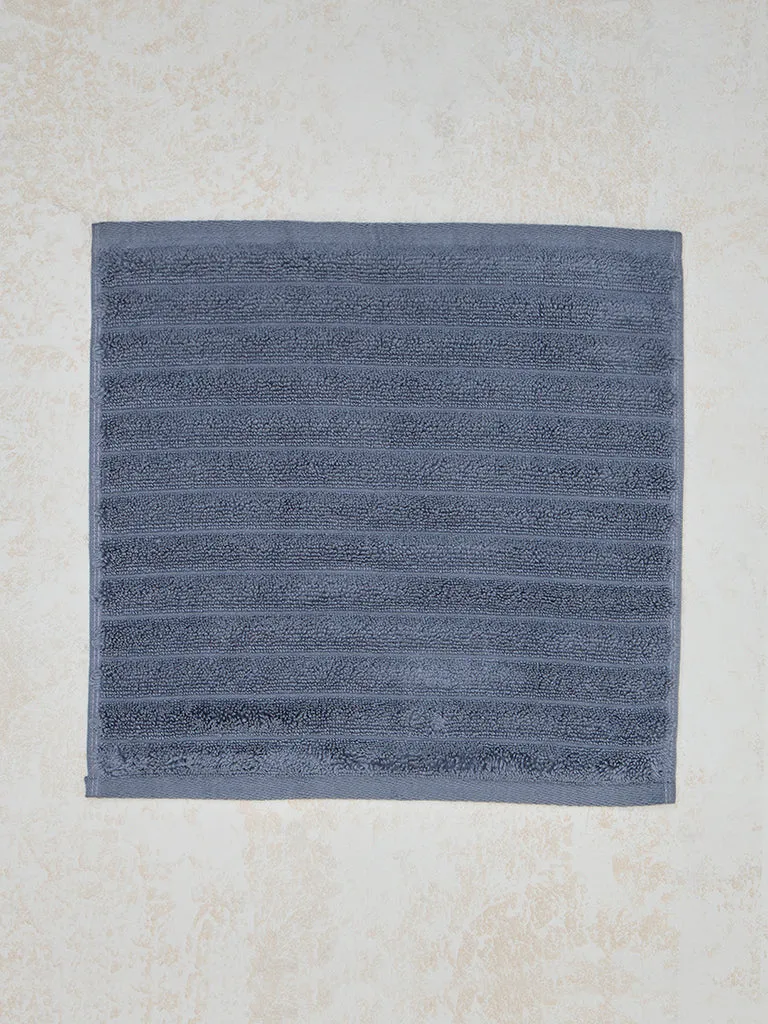 Westside Home Dark Blue Self-Striped Face Towel (Set of 2)