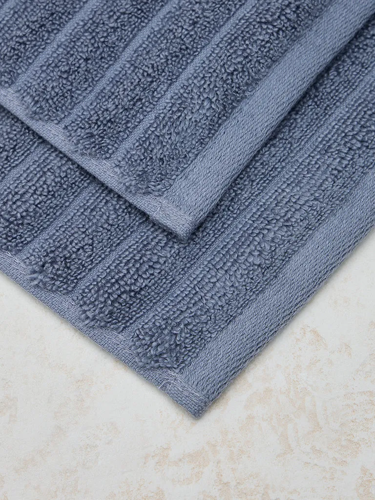Westside Home Dark Blue Self-Striped Face Towel (Set of 2)