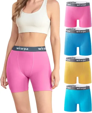 wirarpa Women's Boxer Briefs Cotton Underwear Anti Chafing Boy Shorts Panties 5.5" Inseam 4 Pack