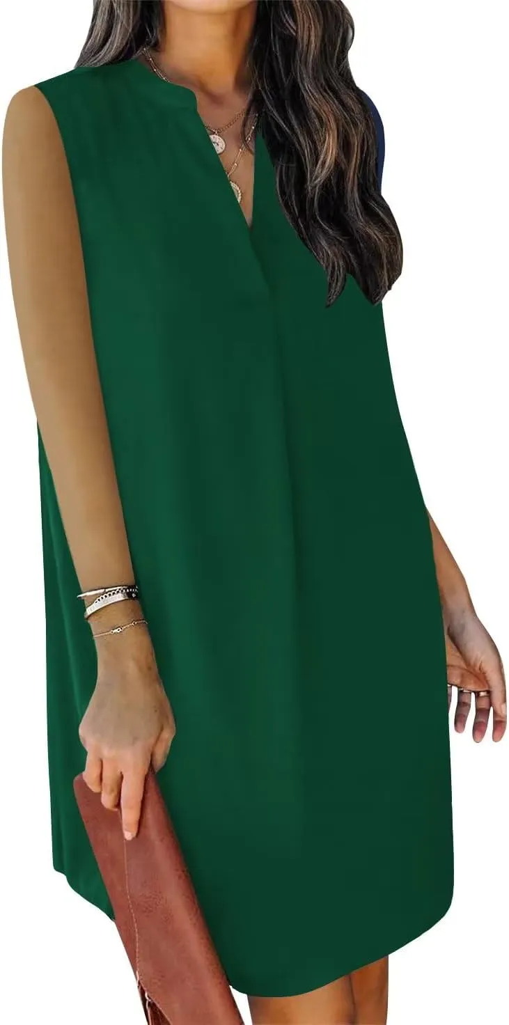 Wkior Summer Dresses for Women 2025 V Neck Sleeveless Casual Shirt Dress Shift DressesS-2XL