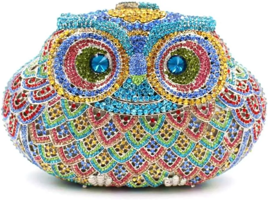 Women Cute Cartoon Rhinestone Evening Handbag Luxury Crystal Clutch Purse Owl Party Prom Evening Bag